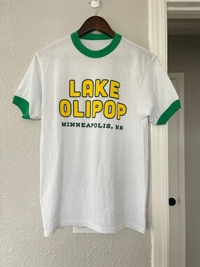 Olipop Lake Minneapolis MN Ringer Tee White Green Graphic Shirt Size L